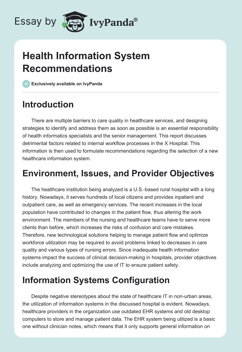 Health Information System Recommendations. Page 1