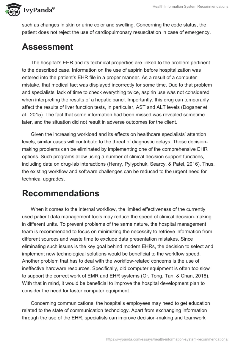 Health Information System Recommendations. Page 3