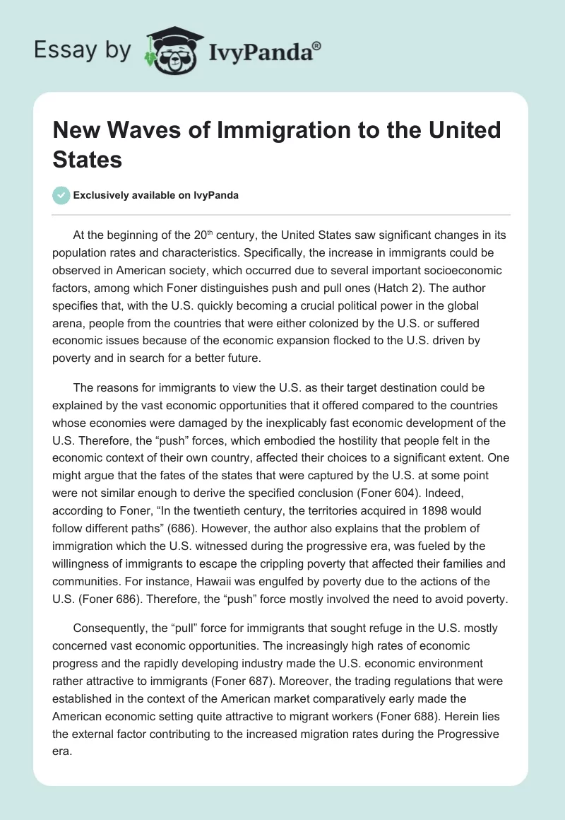 New Waves of Immigration to the United States. Page 1