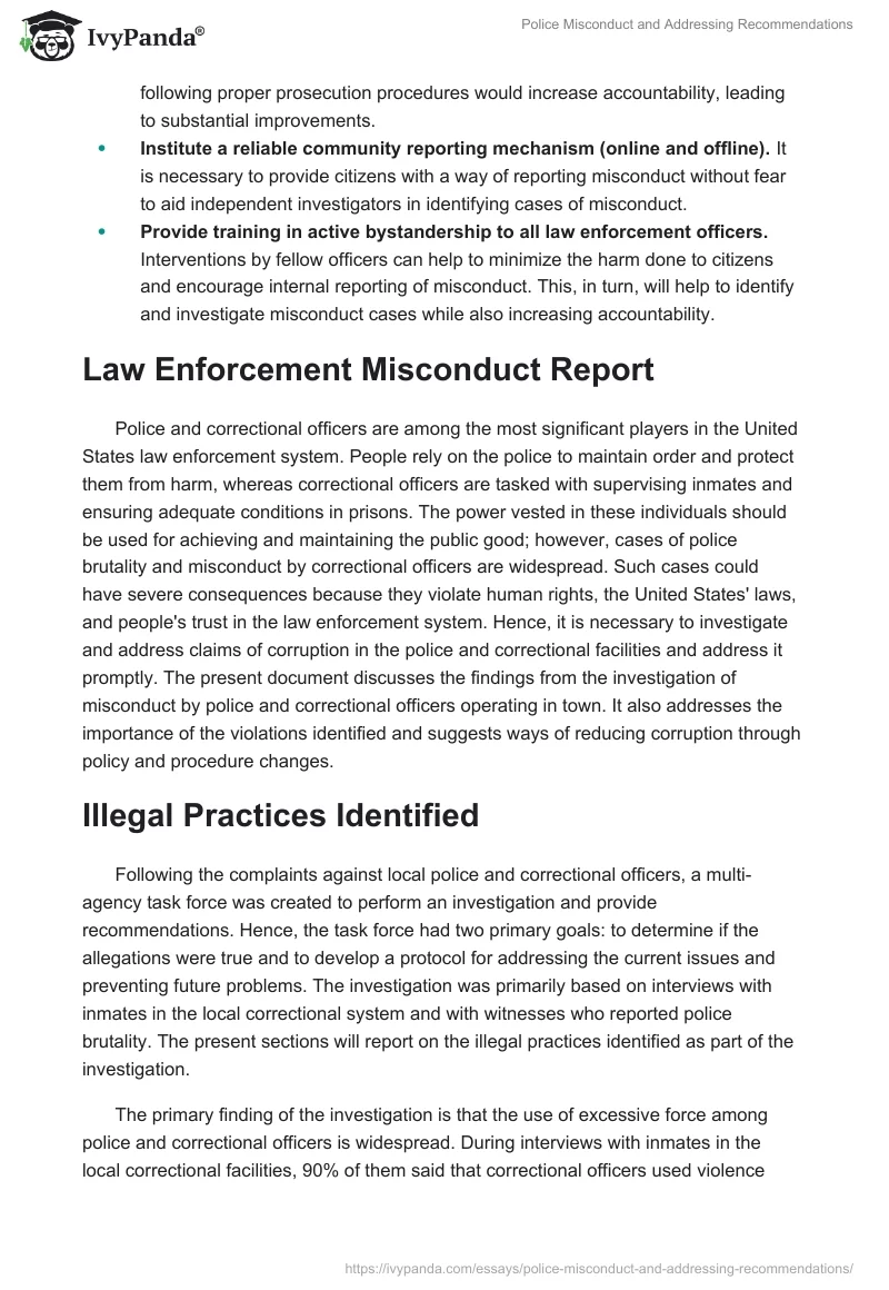 Police Misconduct and Addressing Recommendations. Page 2
