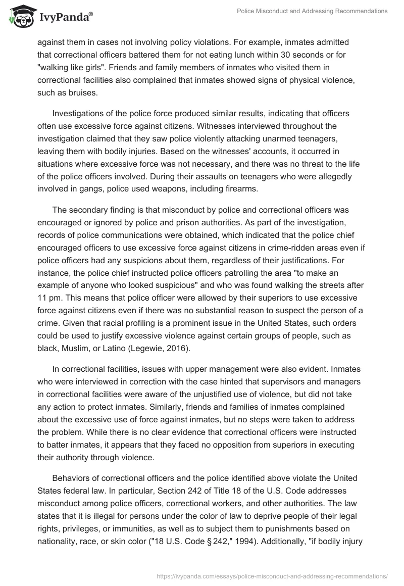 Police Misconduct and Addressing Recommendations. Page 3