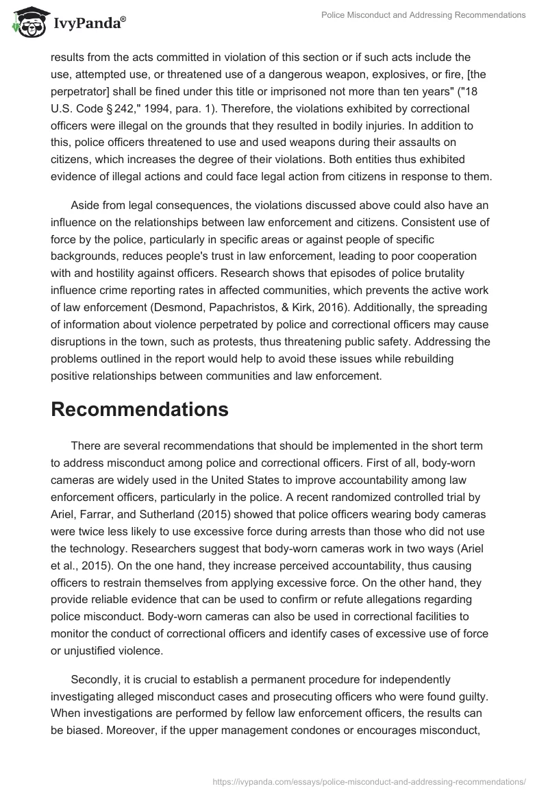 Police Misconduct and Addressing Recommendations. Page 4