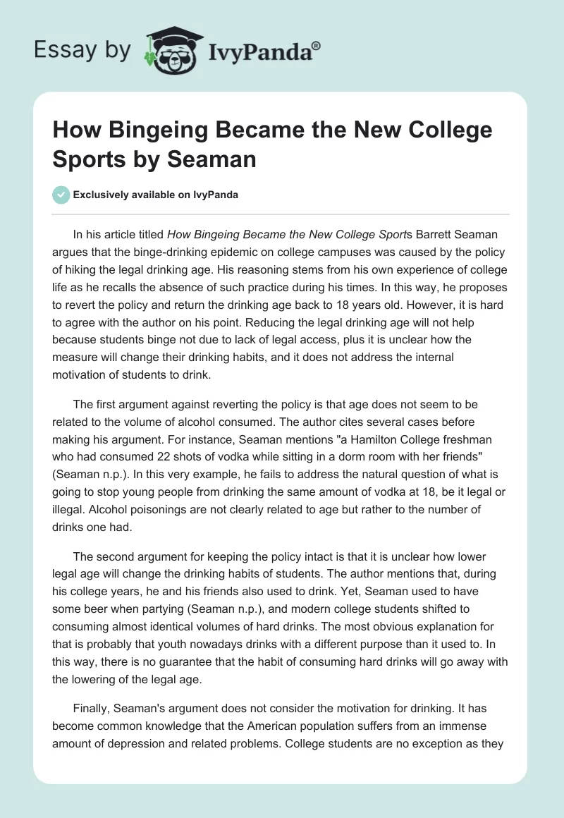 How Bingeing Became the New College Sports by Seaman. Page 1