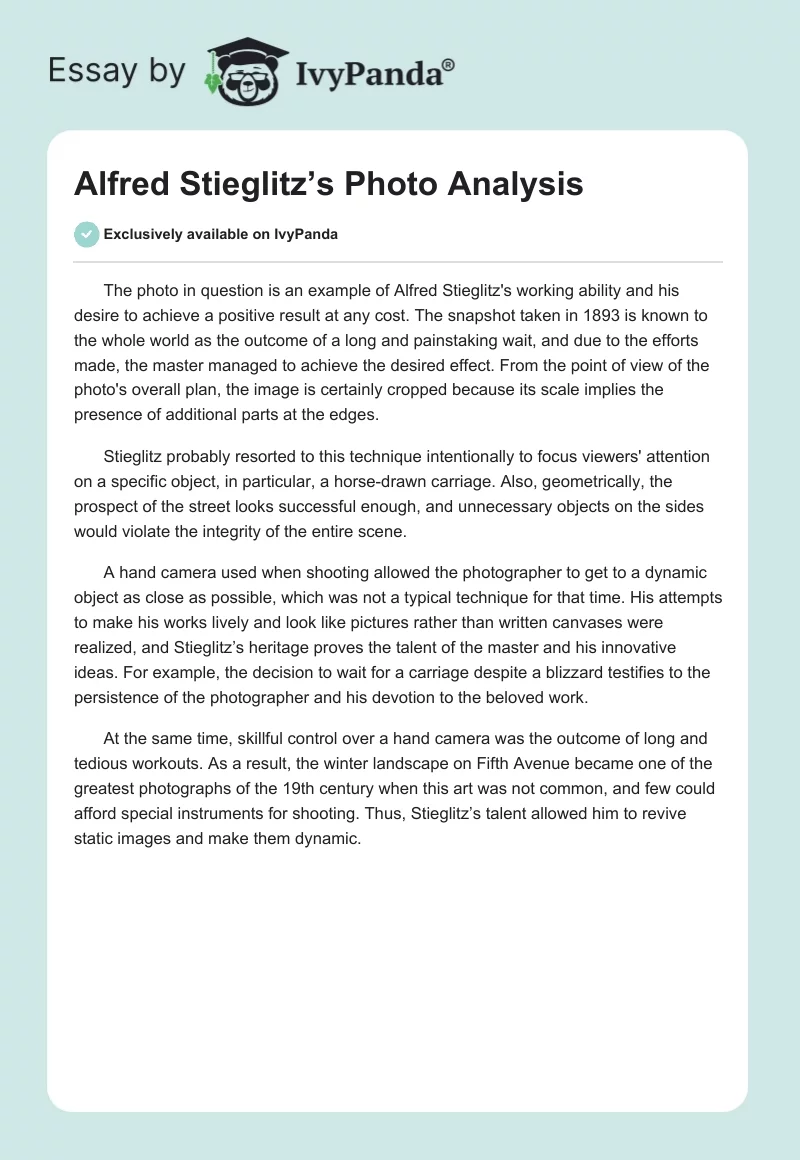Alfred Stieglitz’s Photo Analysis. Page 1