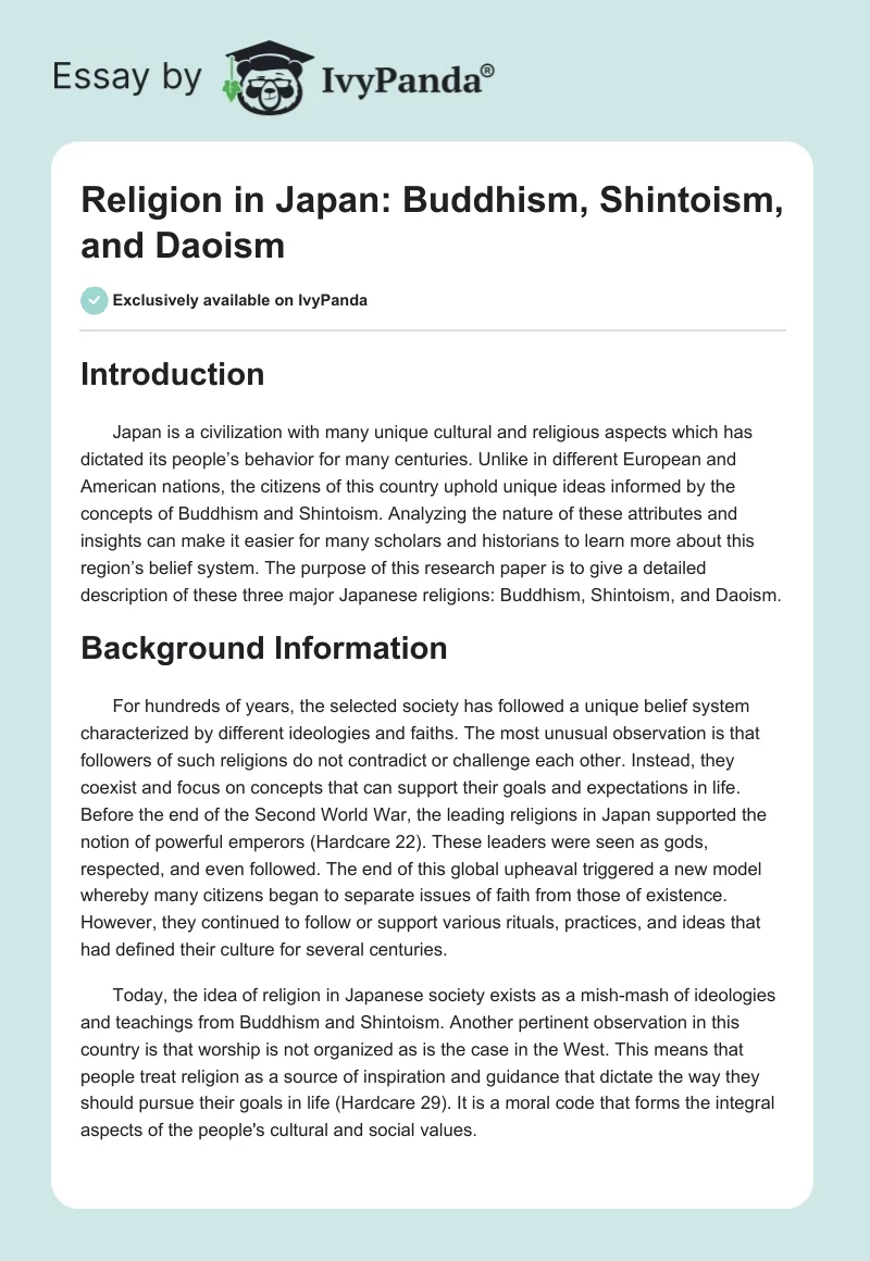 Religion in Japan: Buddhism, Shintoism, and Daoism. Page 1