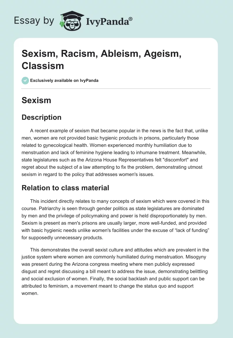Sexism, Racism, Ableism, Ageism, Classism. Page 1