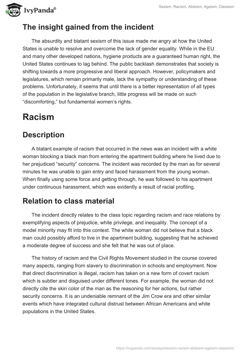 Sexism, Racism, Ableism, Ageism, Classism. Page 2