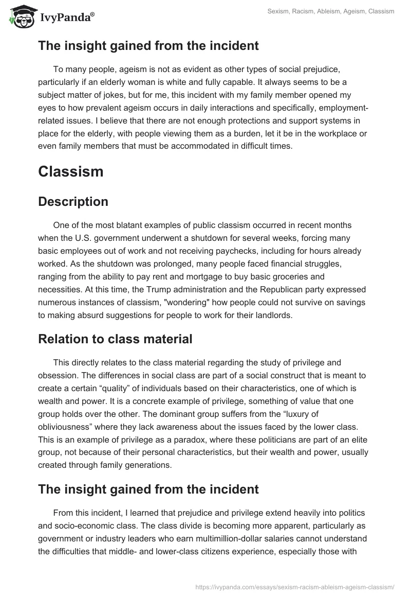 Sexism, Racism, Ableism, Ageism, Classism. Page 5
