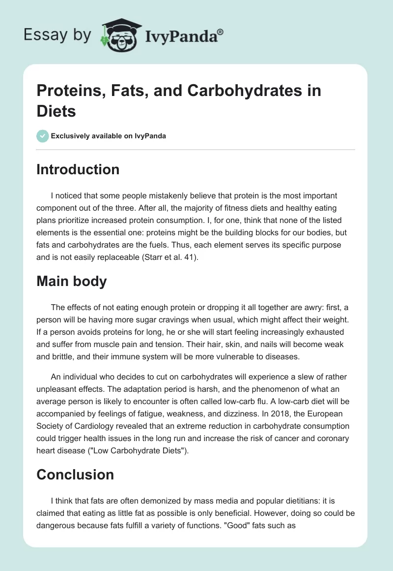 Proteins, Fats, and Carbohydrates in Diets. Page 1