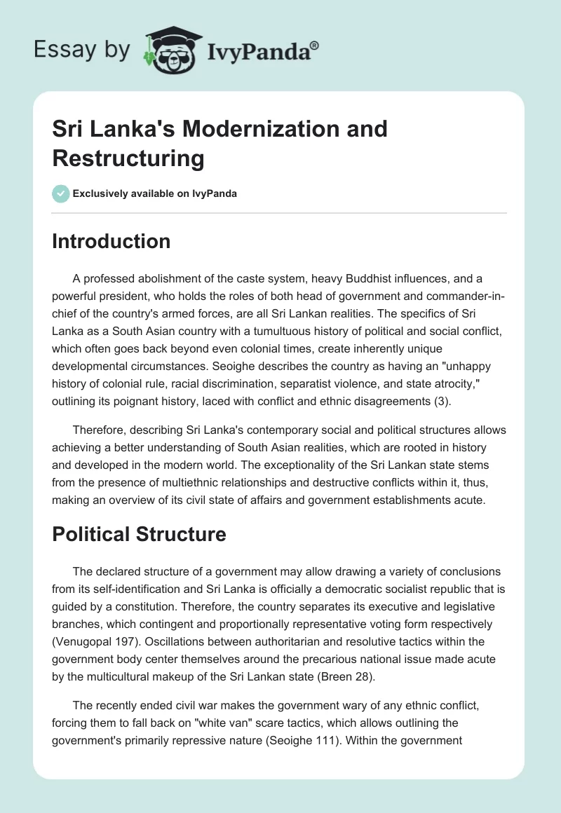 Sri Lanka's Modernization and Restructuring. Page 1