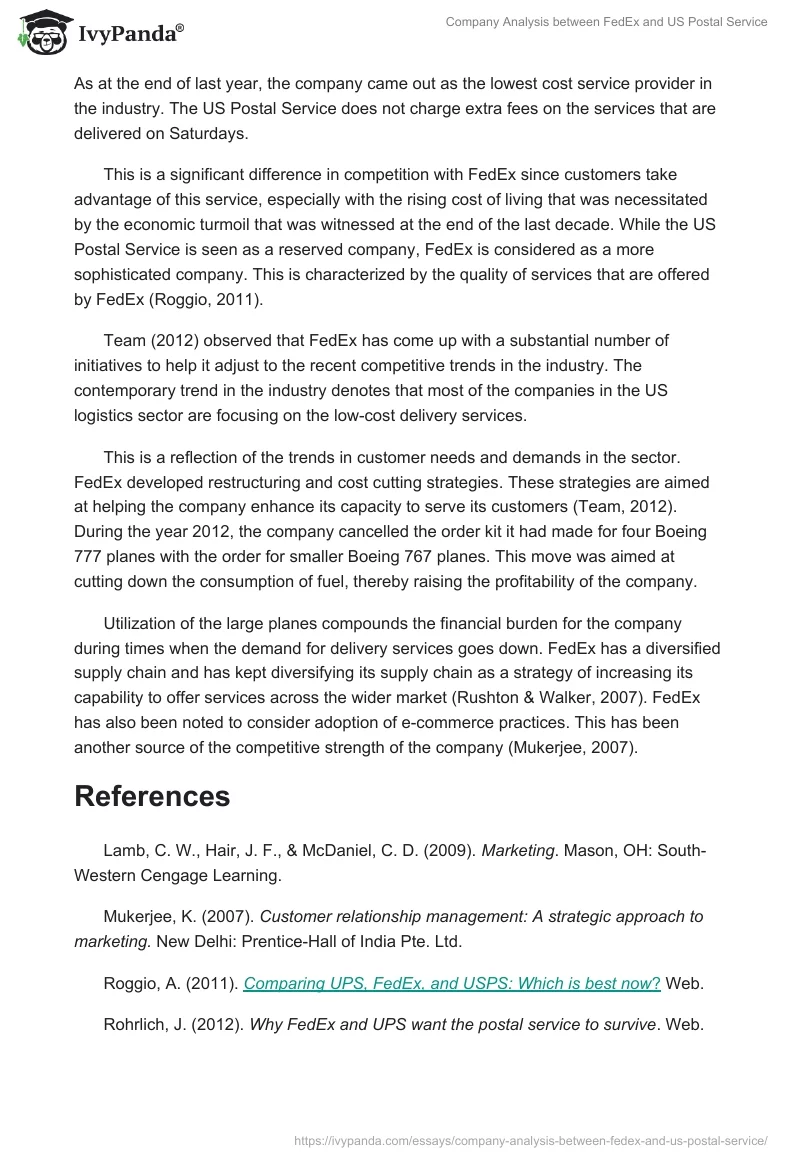 Company Analysis between FedEx and US Postal Service. Page 4