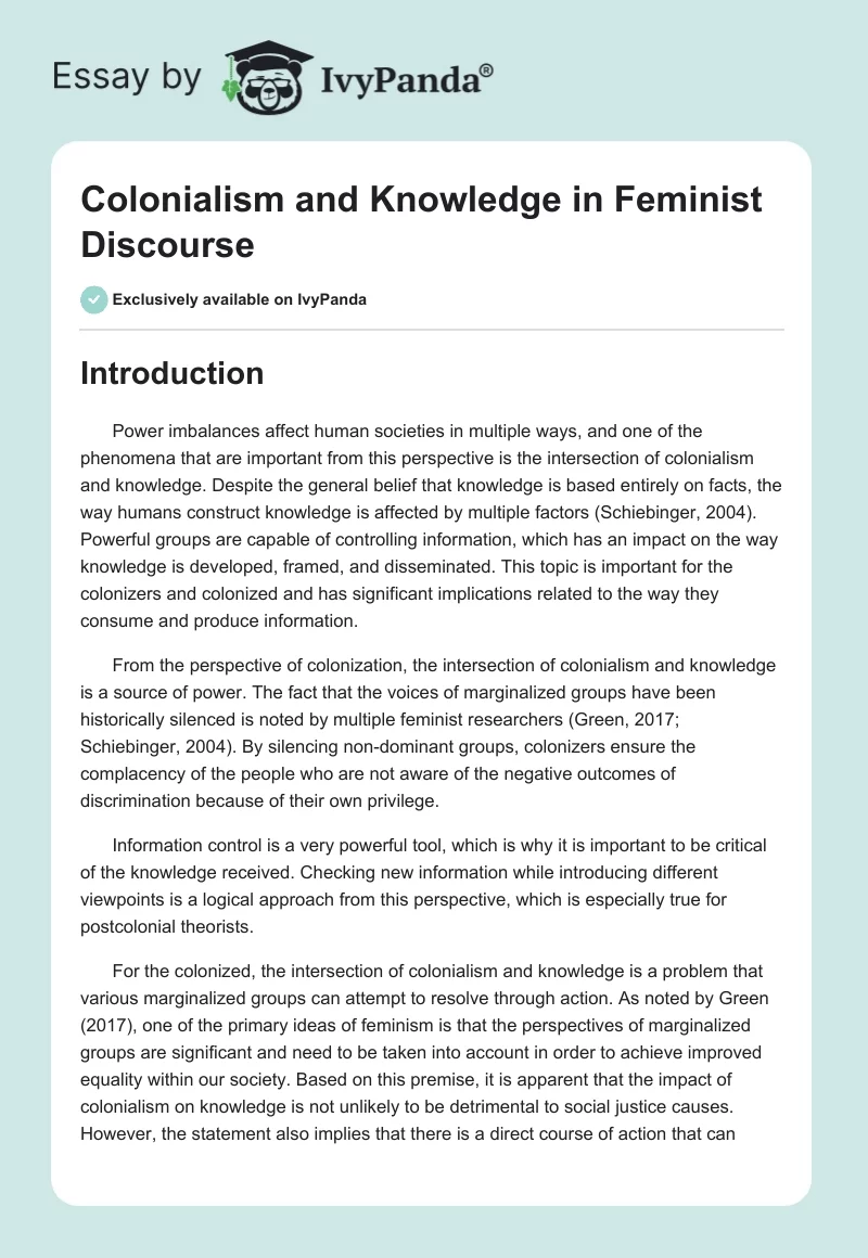 Colonialism and Knowledge in Feminist Discourse. Page 1