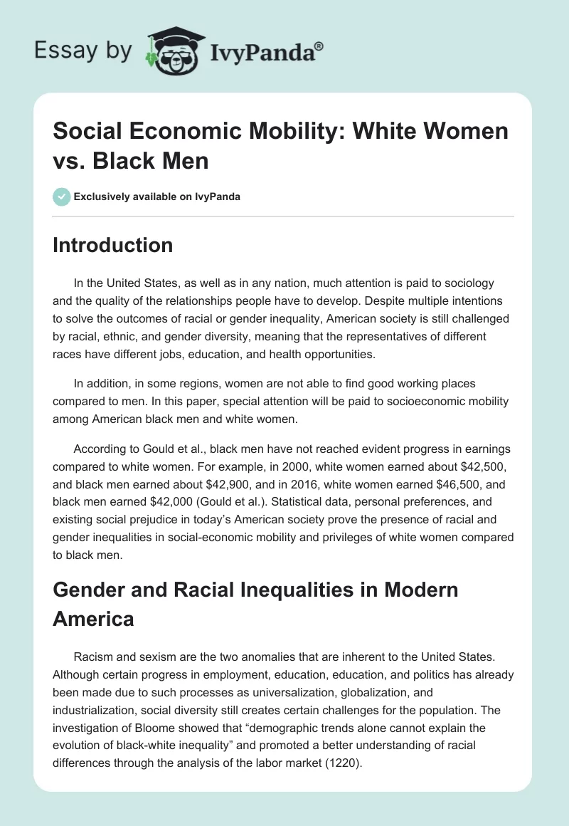 Social Economic Mobility: White Women vs. Black Men. Page 1