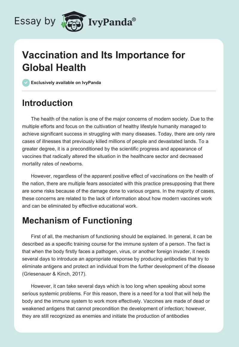 Vaccination and Its Importance for Global Health. Page 1