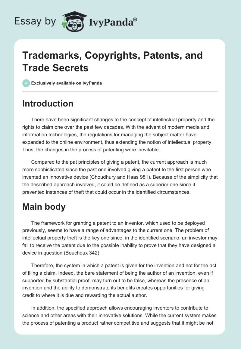 Trademarks, Copyrights, Patents, and Trade Secrets. Page 1
