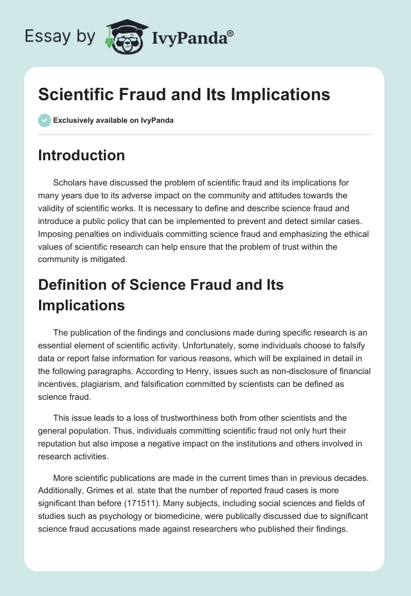 Scientific Fraud and Its Implications. Page 1