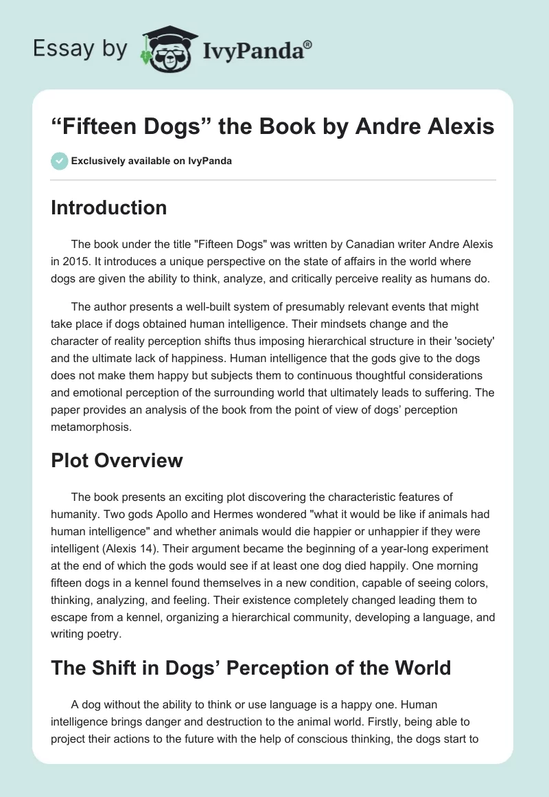 “Fifteen Dogs” the Book by Andre Alexis. Page 1