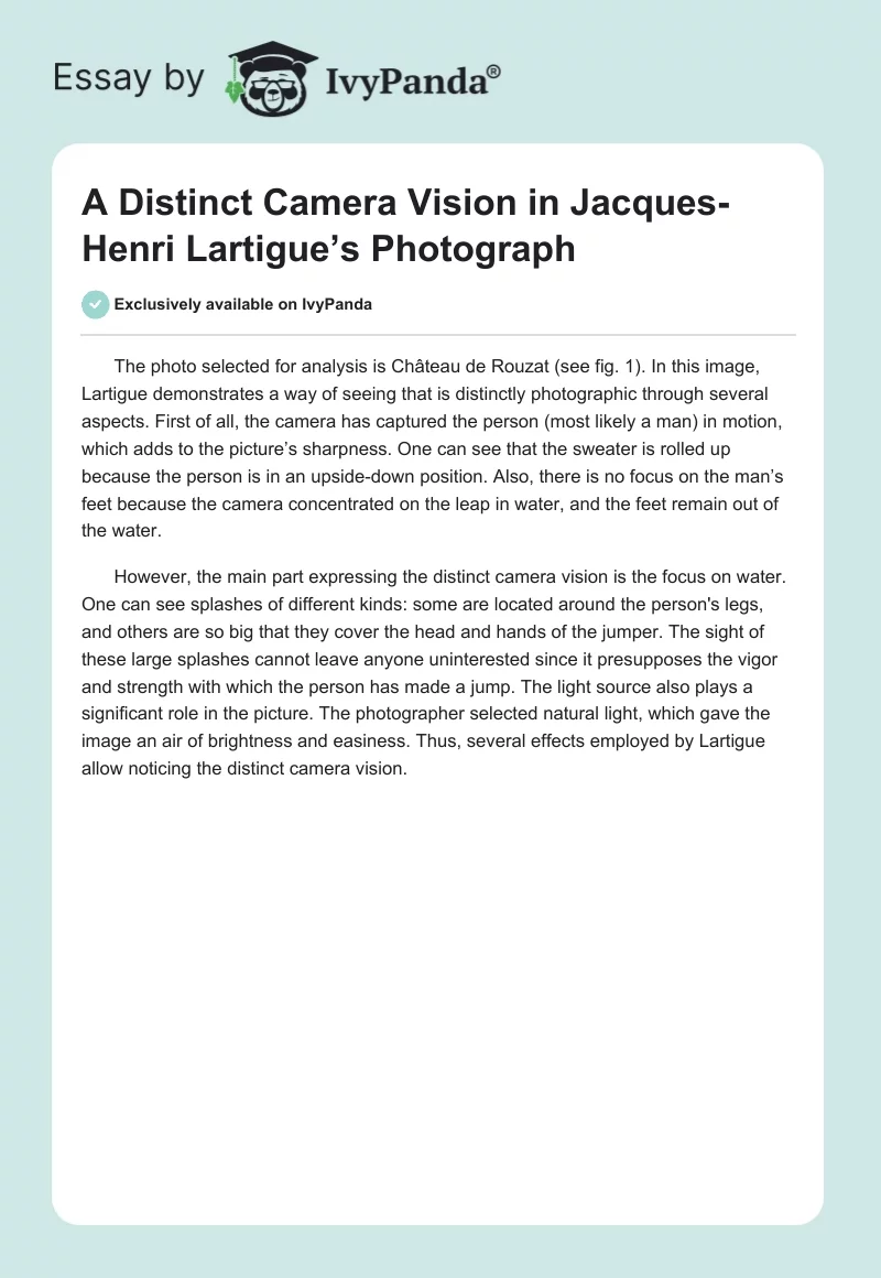 A Distinct Camera Vision in Jacques-Henri Lartigue’s Photograph. Page 1