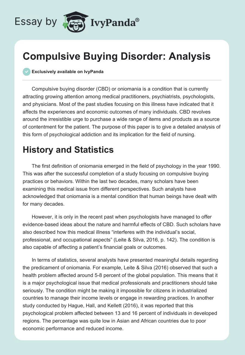 Compulsive Buying Disorder: Analysis. Page 1