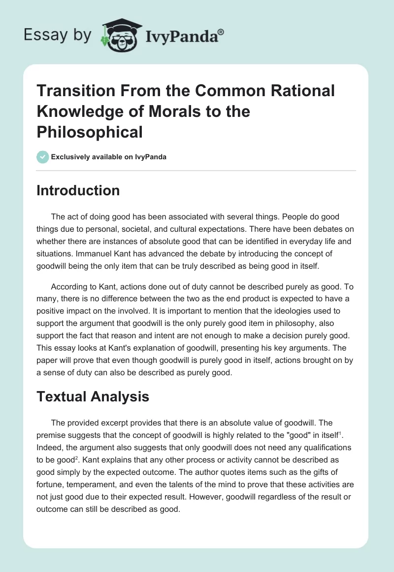 Transition From the Common Rational Knowledge of Morals to the Philosophical. Page 1