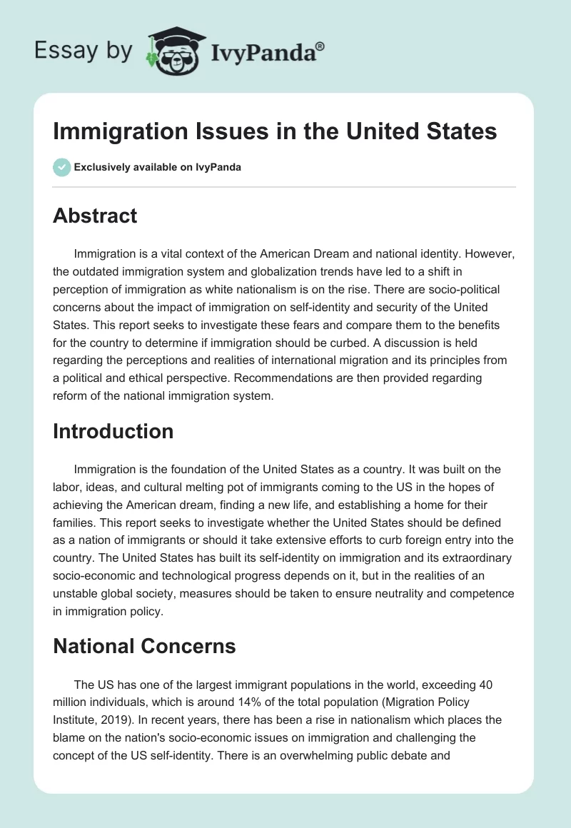 Immigration Issues in the United States. Page 1
