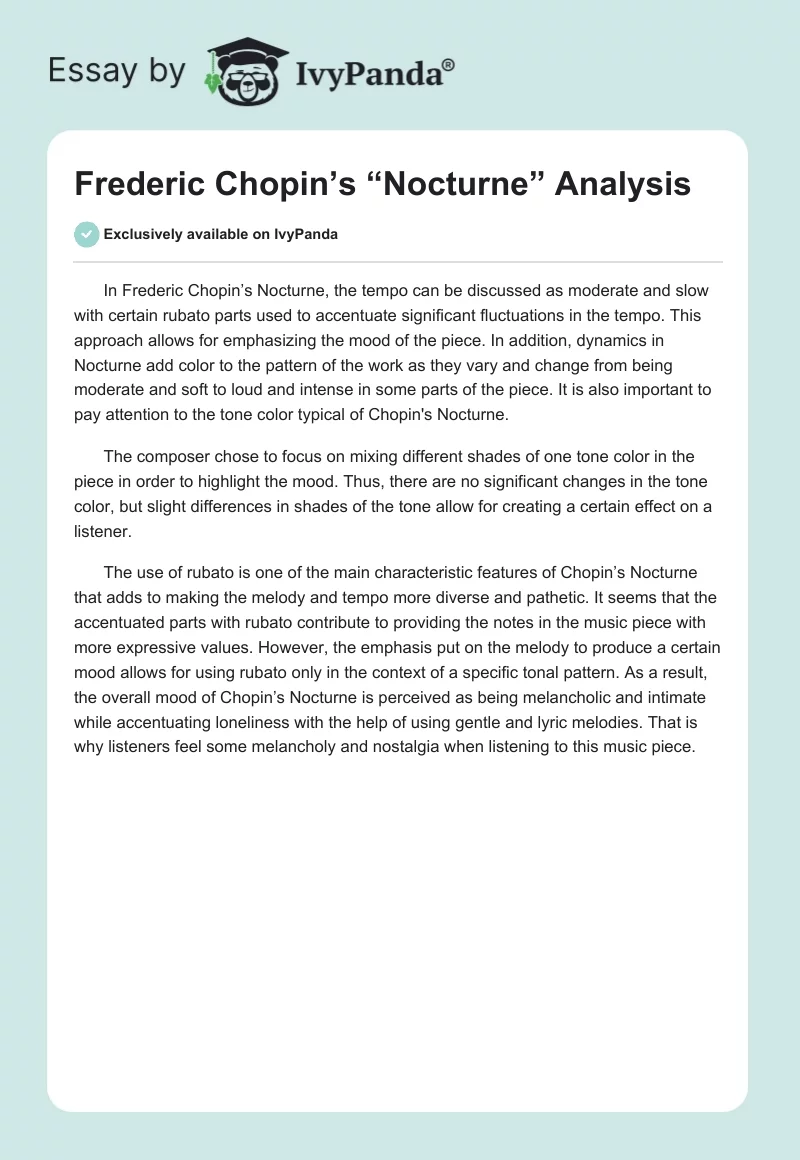 Frederic Chopin’s “Nocturne” Analysis. Page 1