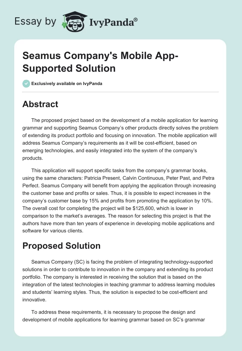 Seamus Company's Mobile App-Supported Solution. Page 1