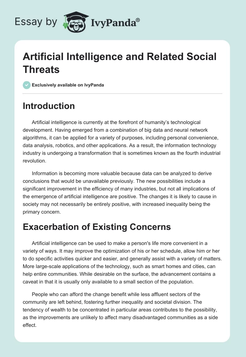 Artificial Intelligence and Related Social Threats. Page 1