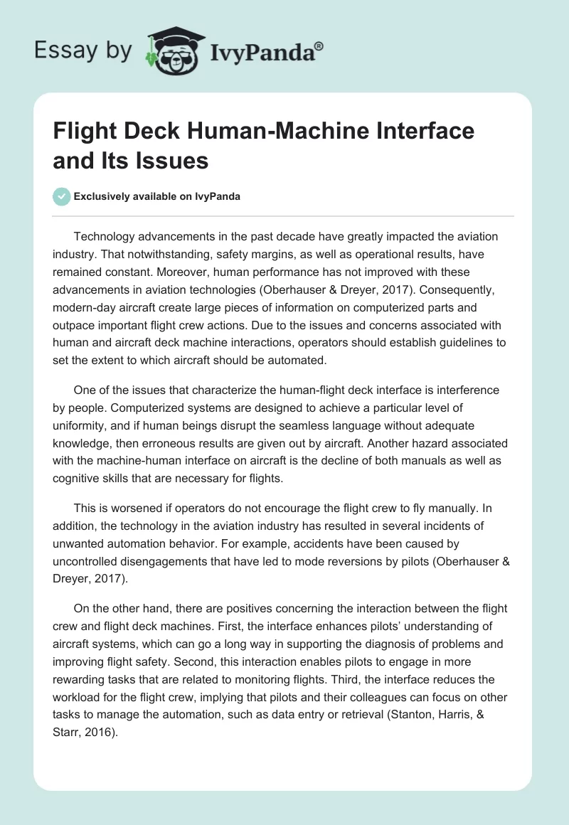 Flight Deck Human-Machine Interface and Its Issues. Page 1