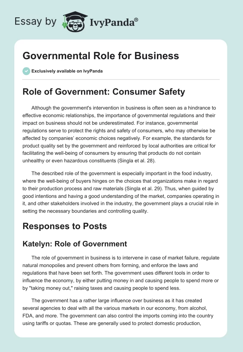 Governmental Role for Business. Page 1