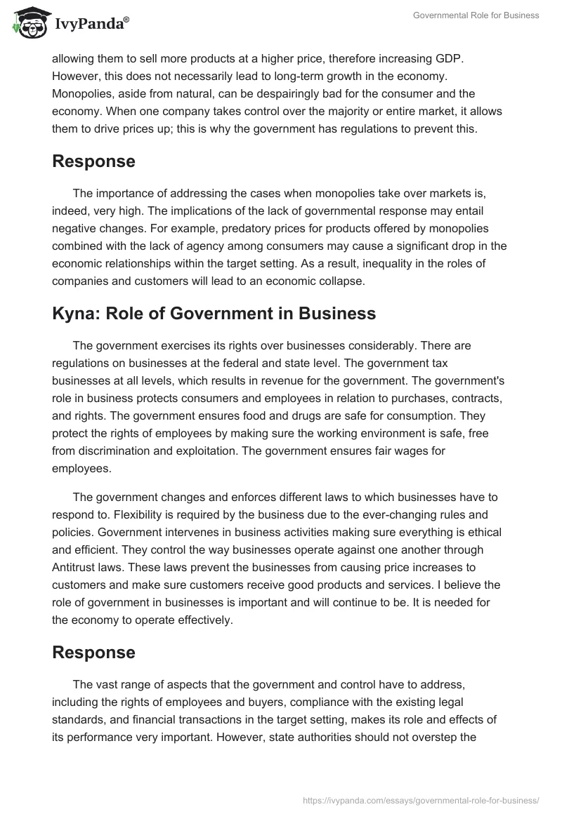 Governmental Role for Business. Page 2