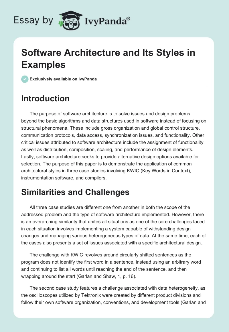 Software Architecture and Its Styles in Examples. Page 1