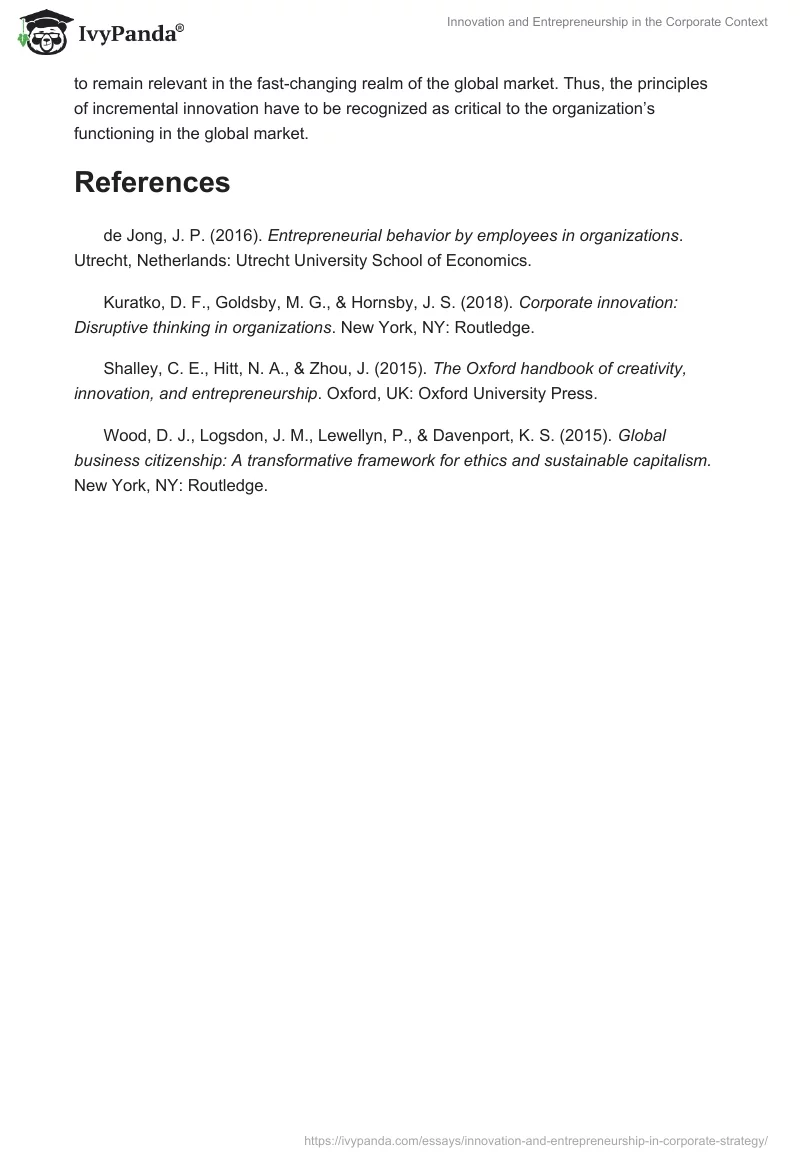 Innovation and Entrepreneurship in the Corporate Context. Page 4