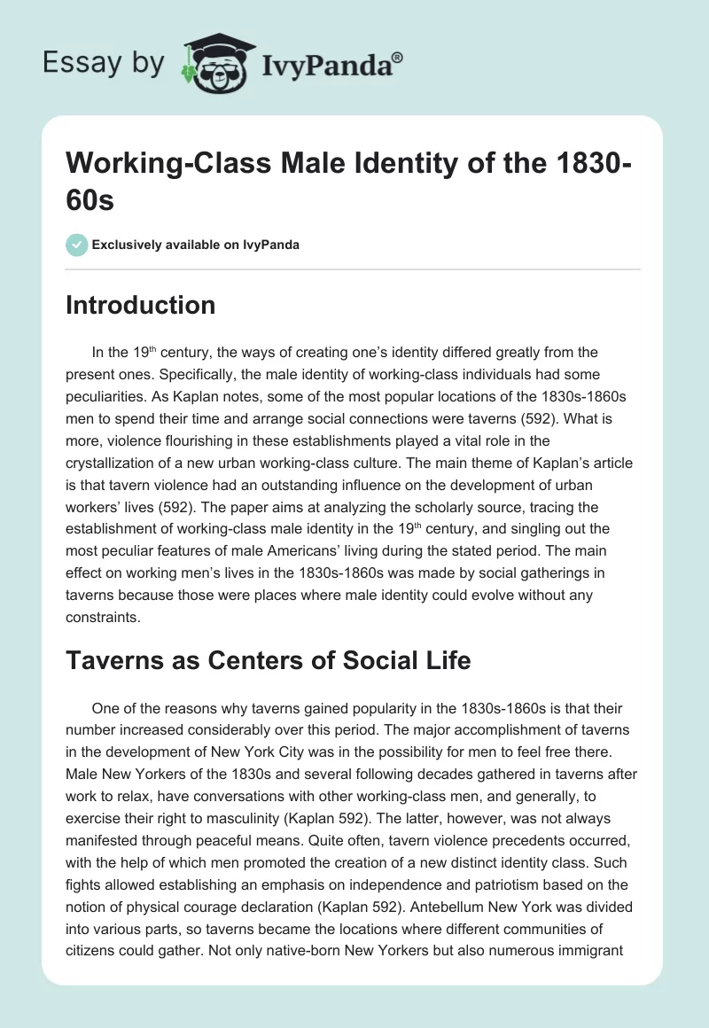 Working-Class Male Identity of the 1830-60s. Page 1