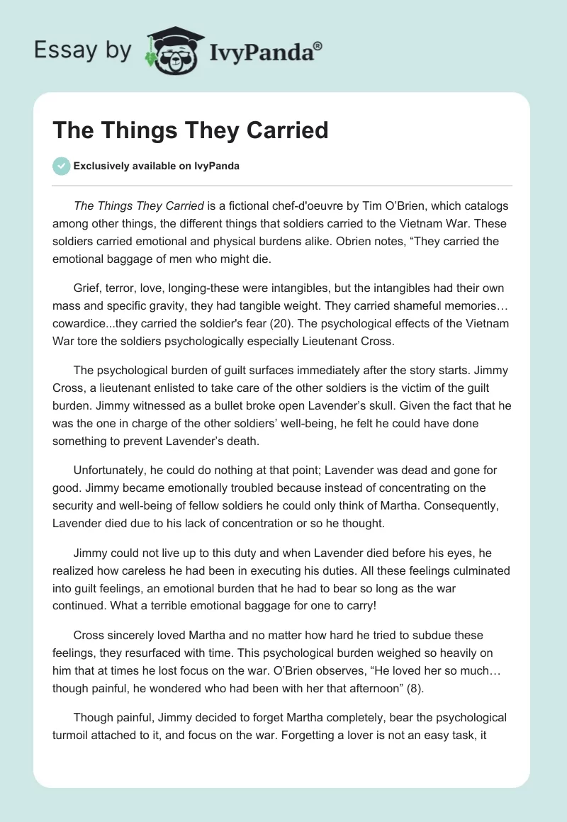 The Things They Carried 629 Words Essay Example