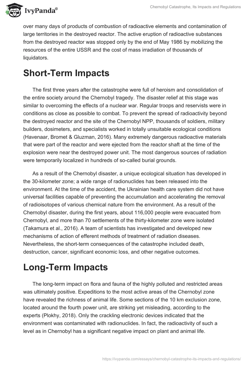 Chernobyl Catastrophe, Its Impacts and Regulations. Page 2