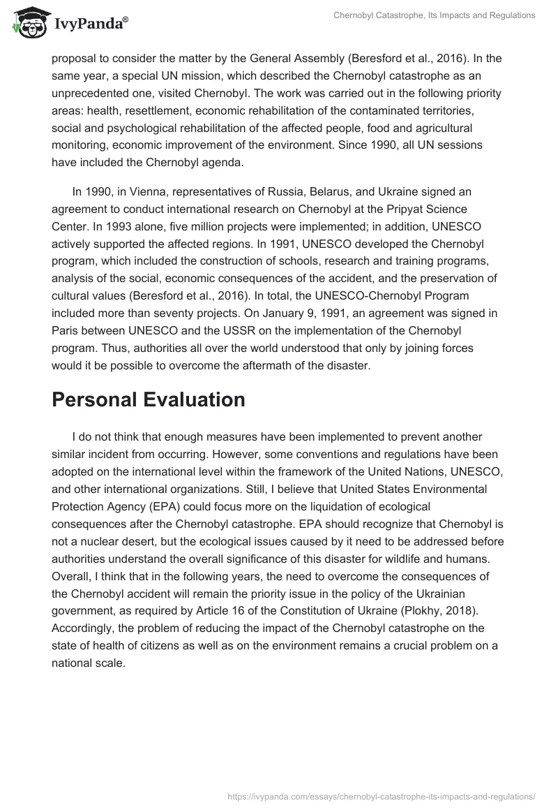 Chernobyl Catastrophe, Its Impacts and Regulations. Page 4