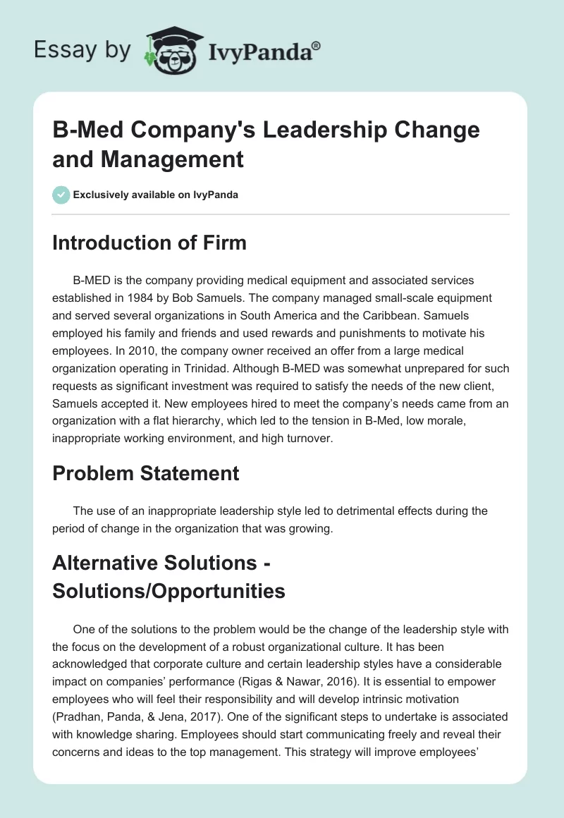 B-Med Company's Leadership Change and Management. Page 1