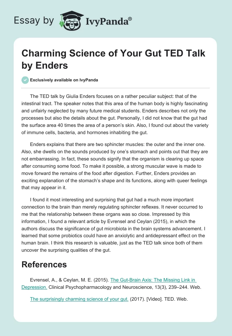 "Charming Science of Your Gut" TED Talk by Enders. Page 1