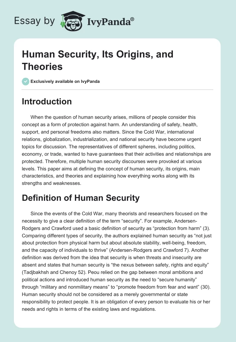 Human Security, Its Origins, and Theories. Page 1
