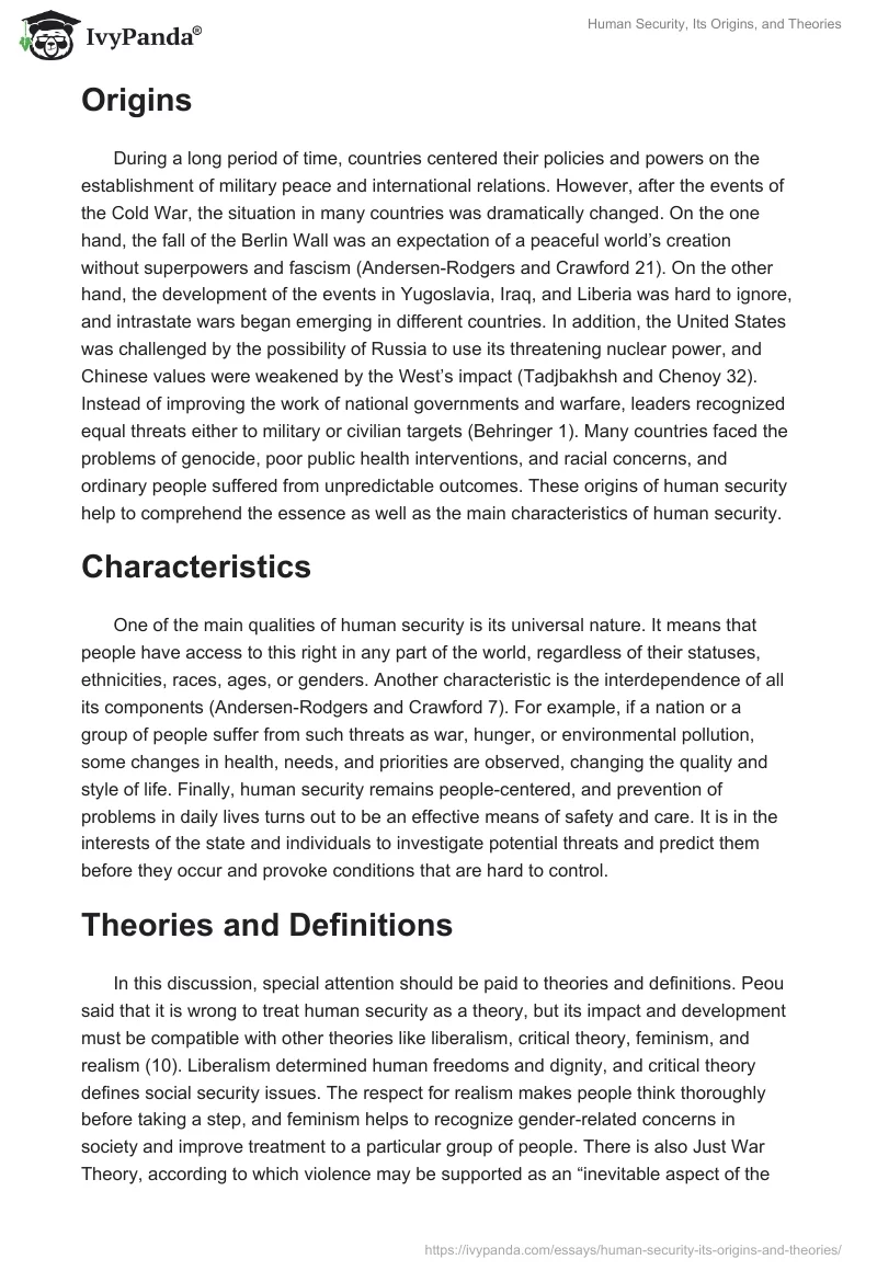 Human Security, Its Origins, and Theories. Page 2