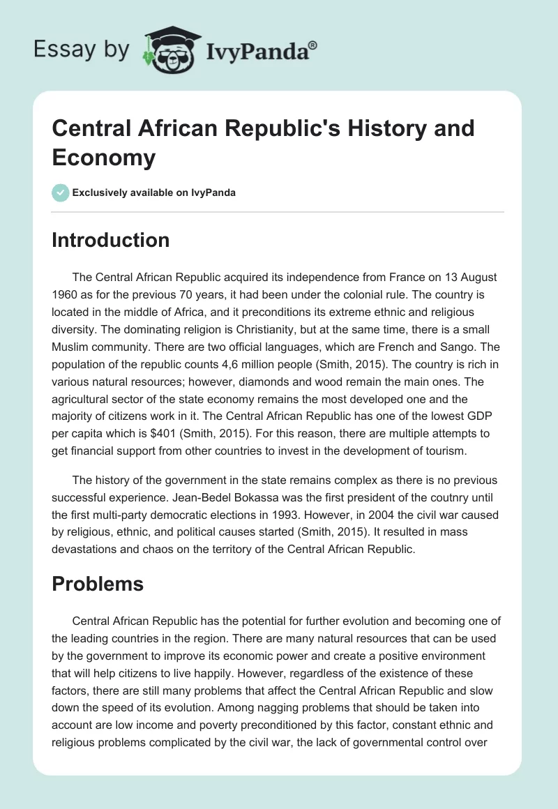 Central African Republic's History and Economy. Page 1