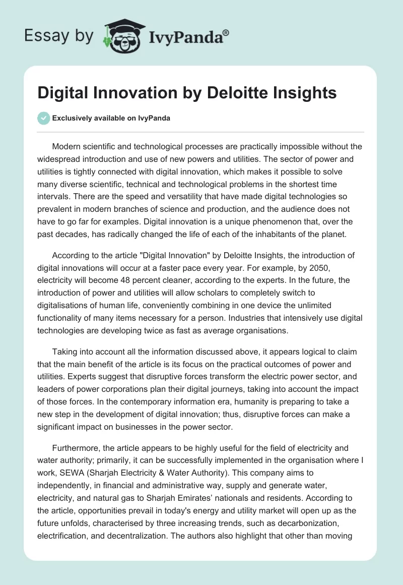"Digital Innovation" by Deloitte Insights. Page 1