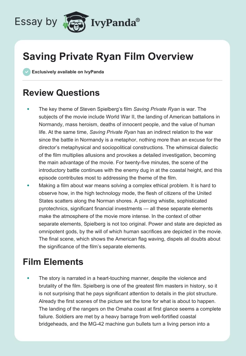 "Saving Private Ryan" Film Overview. Page 1