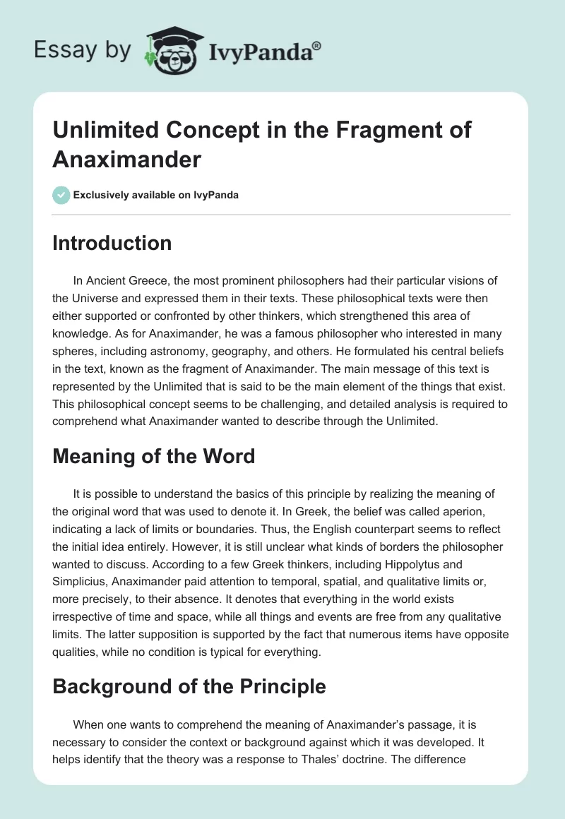 Unlimited Concept in the Fragment of Anaximander. Page 1
