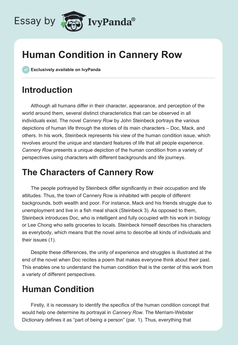 Human Condition in Cannery Row. Page 1