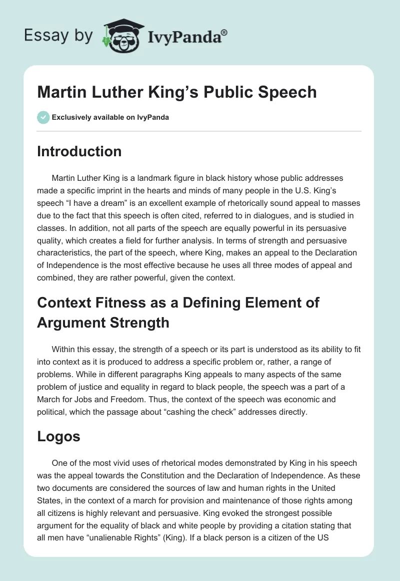 Martin Luther King’s Public Speech. Page 1