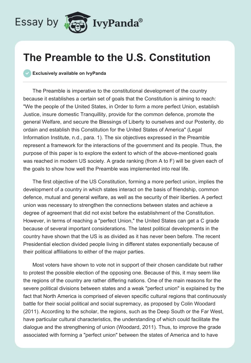 The Preamble to the U.S. Constitution. Page 1