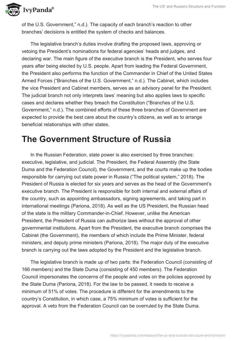 The US' and Russia's Structure and Function. Page 2