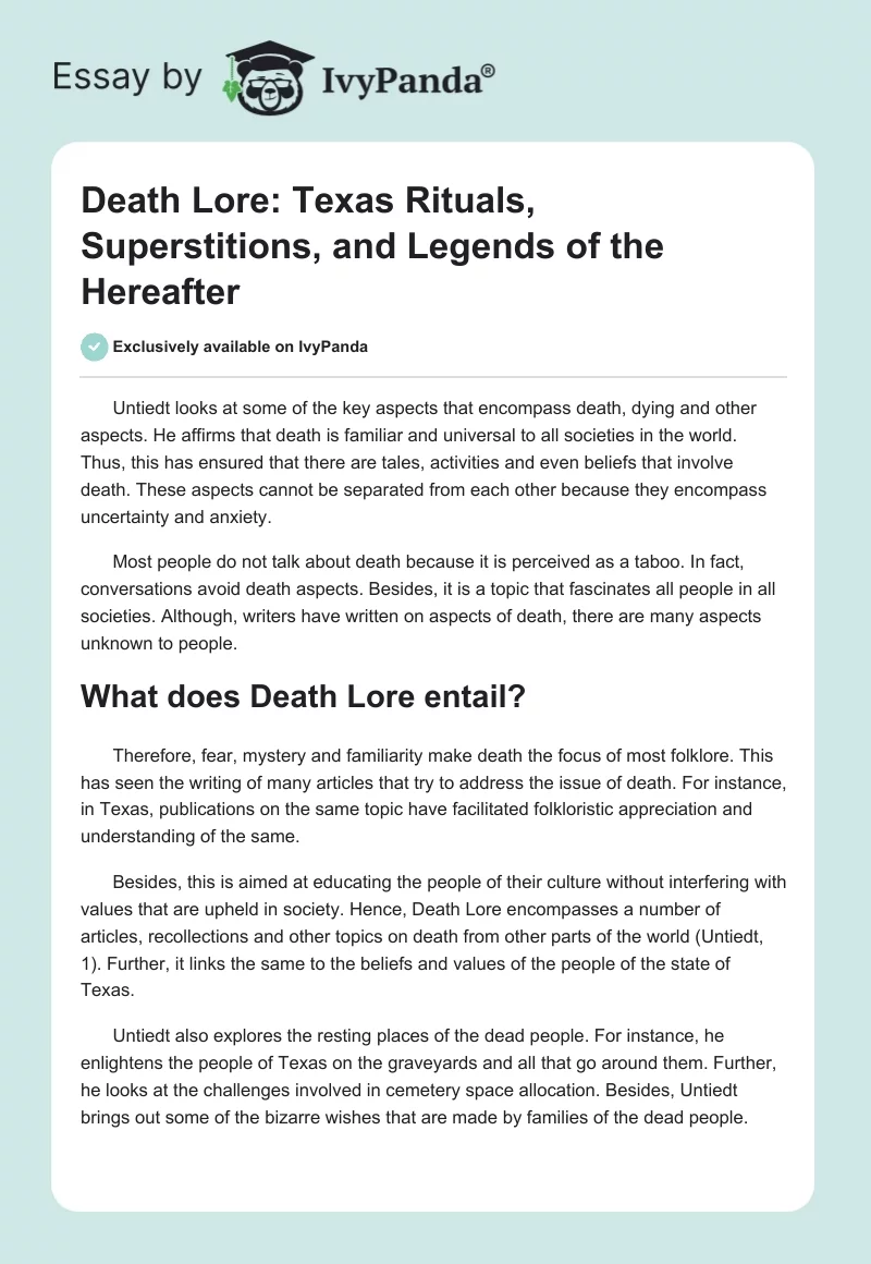 Death Lore: Texas Rituals, Superstitions, and Legends of the Hereafter. Page 1